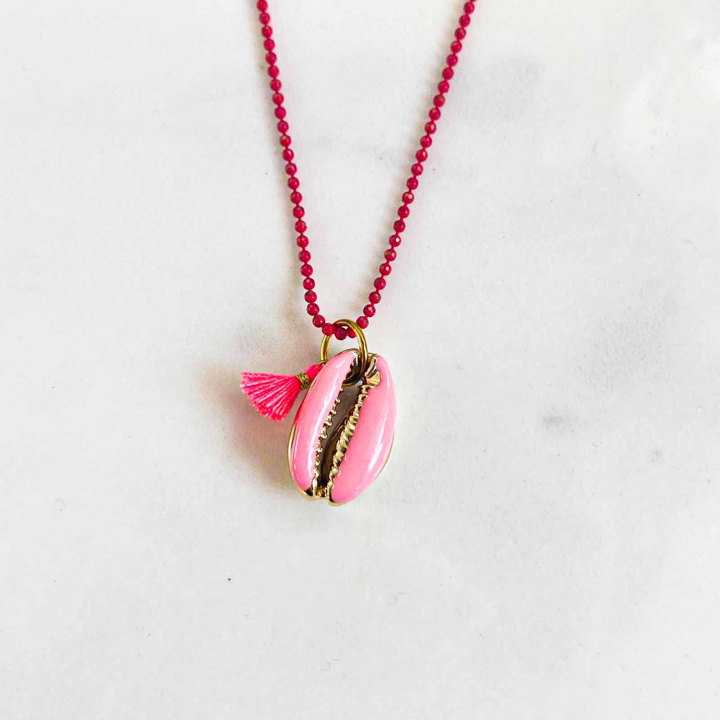 Collier bubble cauris rose